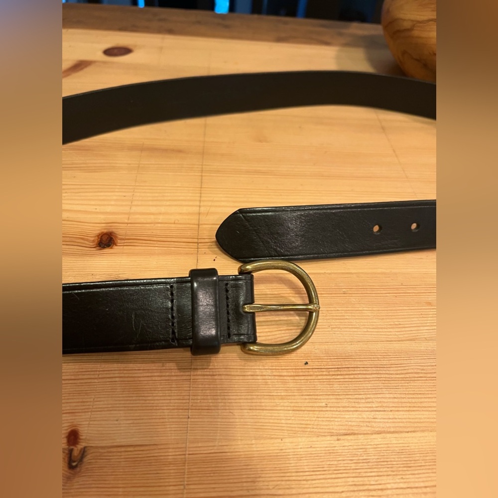 Madewell Black Leather Belt with Gold Buckle
